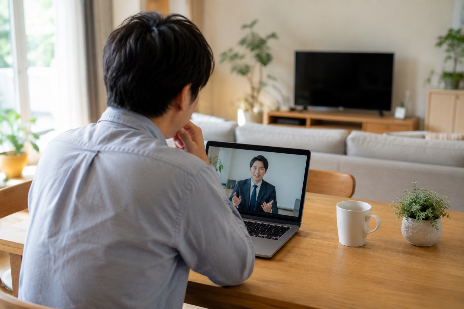 自宅でオンライン相談を受けている様子